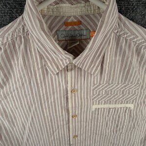 Quiksilver Quicksilver Button Up Shirt Long Sleeve Red Striped Regular Medium